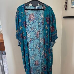 Maurices Teal and Pink Floral Wrap